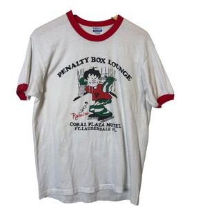Vintage Ringer Tshirt 80s XL Ft Lauderdale‎ Florida Hockey Hanes PolyCotton Tee
